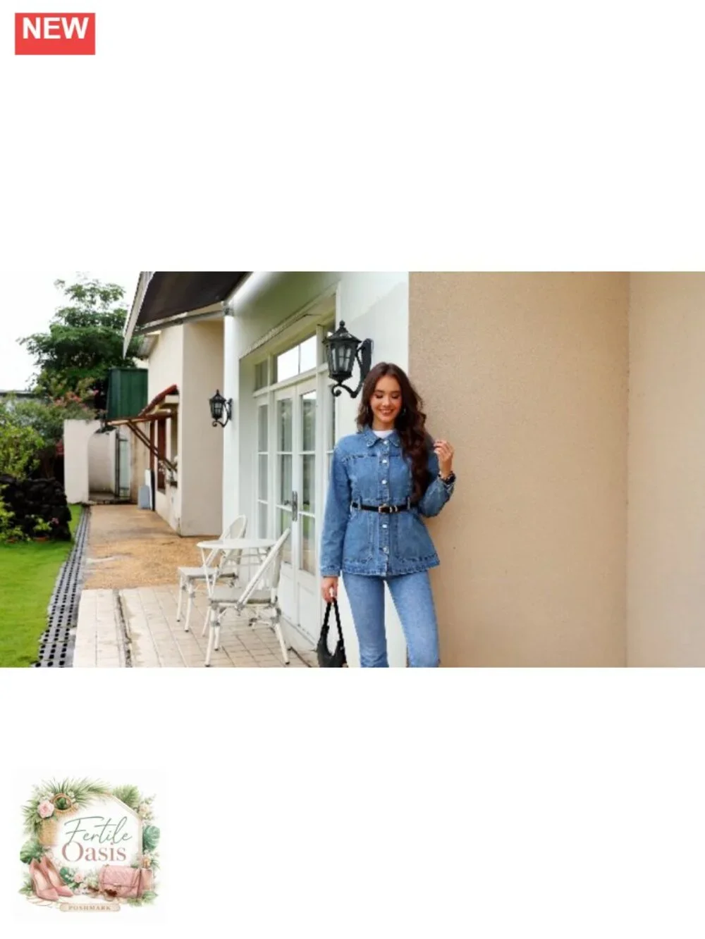 Waist-Seamed Button Front Denim Long Jacket Shacket Women